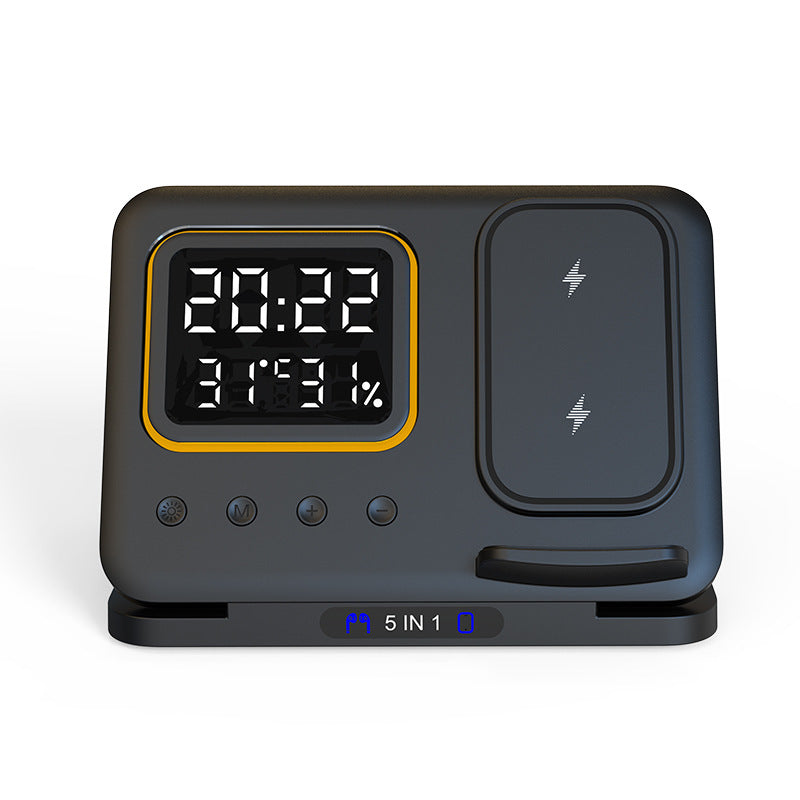 5-in-1 Wireless Charging Stand with LED Digital Alarm Clock – Fast Charging Dock Station