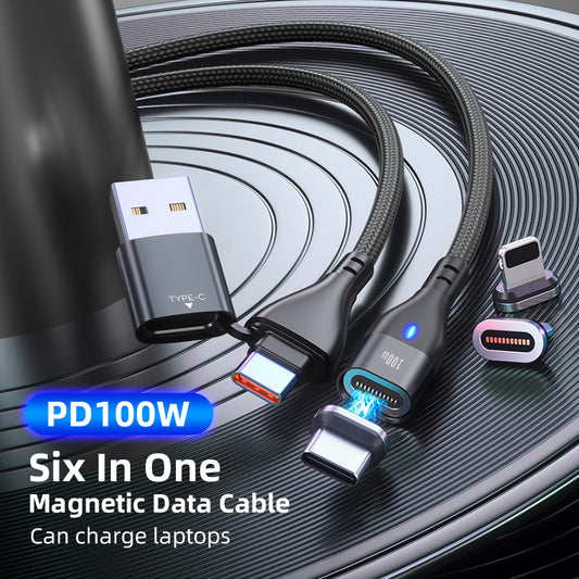 6-in-1 Magnetic PD 100W Fast Charging Cable – 5A USB-C Cable